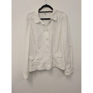Charter Club 100% Linen White Button Front Jacket sz XL Trucker Beachy Coastal